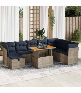 vidaXL 9 Piece Garden Sofa Set with Cushions Brown Poly Rattan Acacia