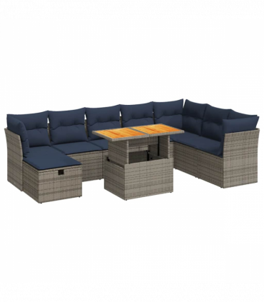 vidaXL 9 Piece Garden Sofa Set with Cushions Brown Poly Rattan Acacia