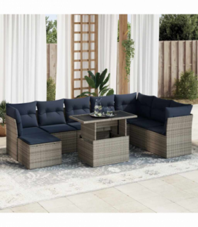 vidaXL 9 Piece Garden Sofa Set with Cushions Grey Poly Rattan Acacia