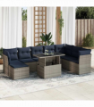 vidaXL 9 Piece Garden Sofa Set with Cushions Grey Poly Rattan Acacia