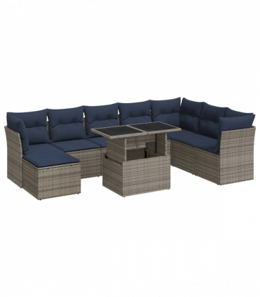 vidaXL 9 Piece Garden Sofa Set with Cushions Grey Poly Rattan Acacia