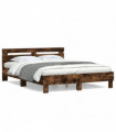 vidaXL Bed Frame with Headboard Smoked Oak 140x200 cm Engineered Wood