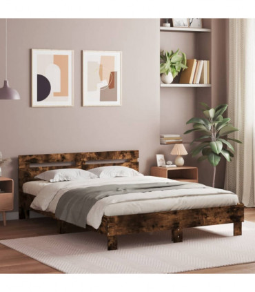 vidaXL Bed Frame with Headboard Smoked Oak 140x200 cm Engineered Wood