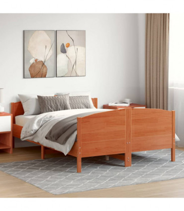 vidaXL Bed Frame with Headboard Wax Brown 140x200 cm Solid Wood Pine