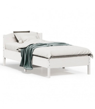 vidaXL Bed Frame with Headboard White 75x190 cm Small Single Solid Wood Pine