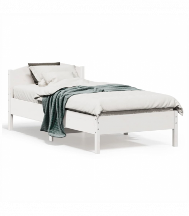 vidaXL Bed Frame with Headboard White 75x190 cm Small Single Solid Wood Pine