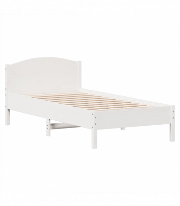 vidaXL Bed Frame with Headboard White 75x190 cm Small Single Solid Wood Pine