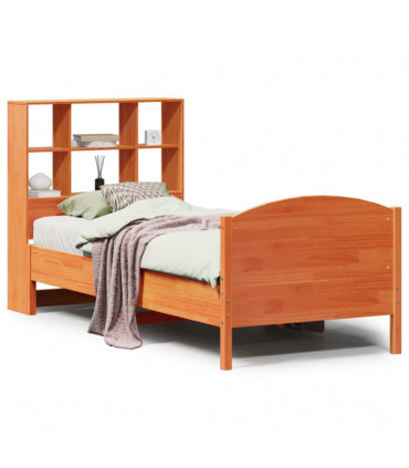 vidaXL Bookcase Bed without Mattress Wax Brown 100x200cm Solid Wood Pine
