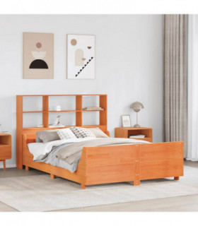 vidaXL Bookcase Bed without Mattress Wax Brown 135x190 cm Double Solid Wood