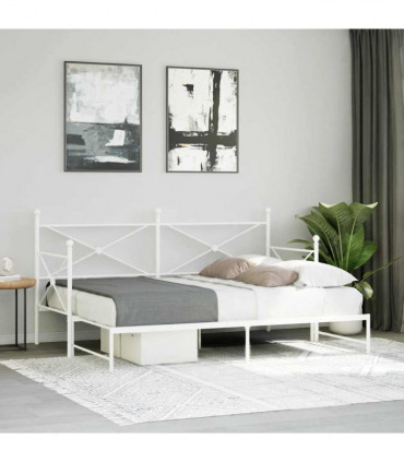 vidaXL Daybed with Trundle without Mattress White 90x200 cm Steel