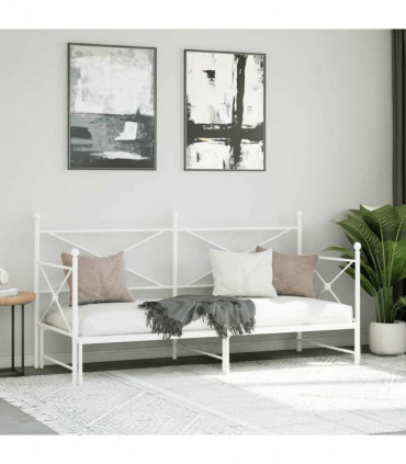 vidaXL Daybed with Trundle without Mattress White 90x200 cm Steel