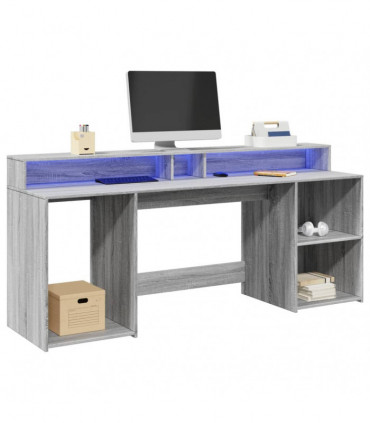 vidaXL Desk with LED Lights Grey Sonoma 200x55x91 cm Engineered Wood