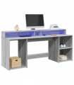vidaXL Desk with LED Lights Grey Sonoma 200x55x91 cm Engineered Wood