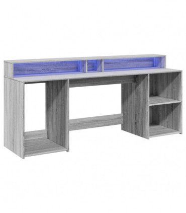 vidaXL Desk with LED Lights Grey Sonoma 200x55x91 cm Engineered Wood