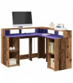 vidaXL Desk with LED Lights Old Wood 130x130x91 cm Engineered Wood
