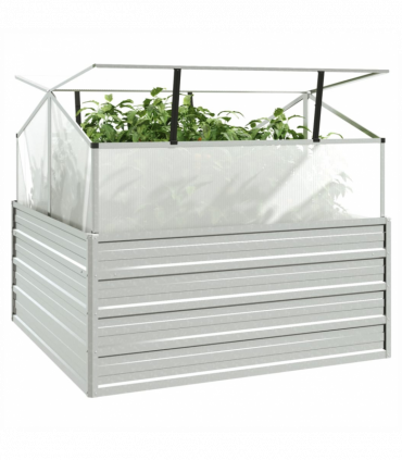 vidaXL Garden Raised Bed with Greenhouse 100x100x85 cm Silver