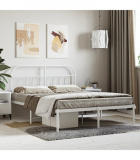 vidaXL Metal Bed Frame with Headboard White 140x200 cm