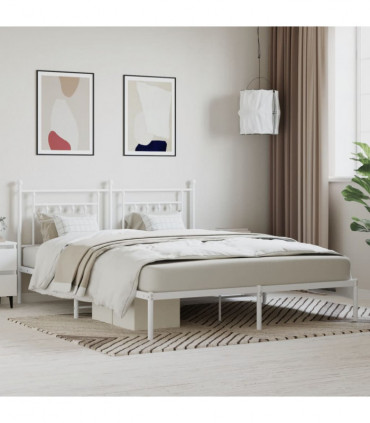 vidaXL Metal Bed Frame with Headboard White 160x200 cm