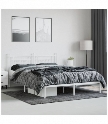 vidaXL Metal Bed Frame with Headboard White 160x200 cm