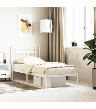 vidaXL Metal Bed Frame with Headboard White 90x200 cm