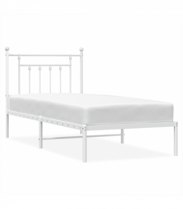 vidaXL Metal Bed Frame with Headboard White 90x200 cm
