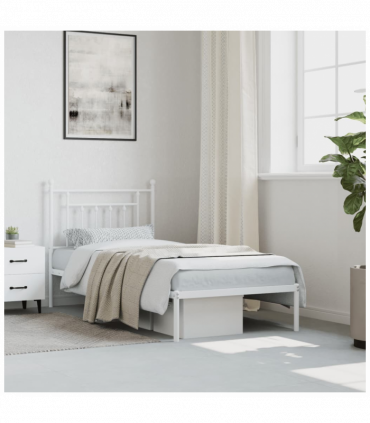 vidaXL Metal Bed Frame with Headboard White 90x200 cm