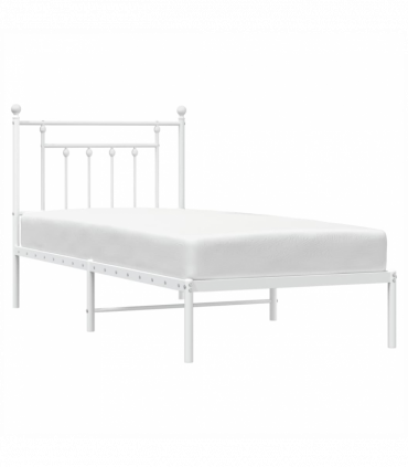 vidaXL Metal Bed Frame with Headboard White 90x200 cm