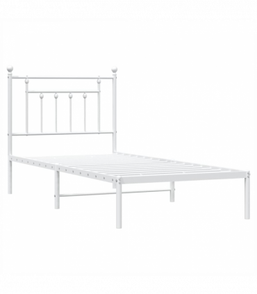 vidaXL Metal Bed Frame with Headboard White 90x200 cm