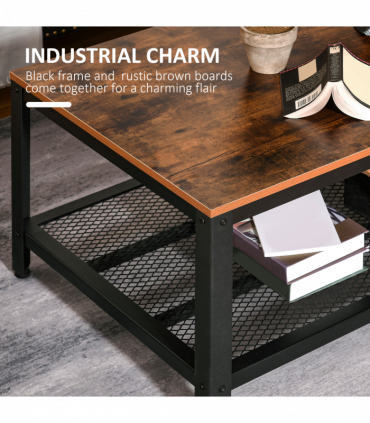 Coffee Table 2-Tier 106Lx60Wx45H cm Wood Grain/Black Frame Colour