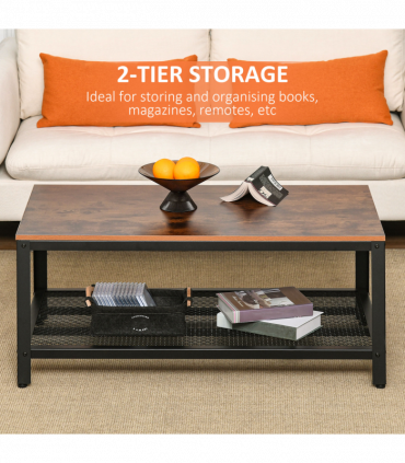 Coffee Table 2-Tier 106Lx60Wx45H cm Wood Grain/Black Frame Colour