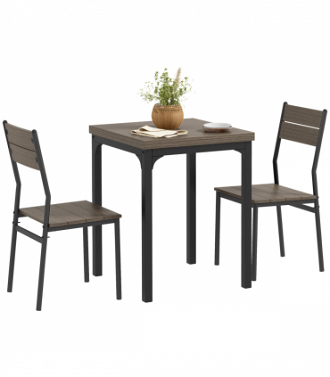 HOMCOM 3 Pcs Compact Dining Table 2 Chairs Set Grey Wood Grain