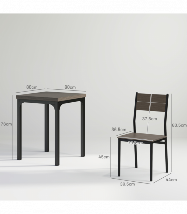 HOMCOM 3 Pcs Compact Dining Table 2 Chairs Set Grey Wood Grain