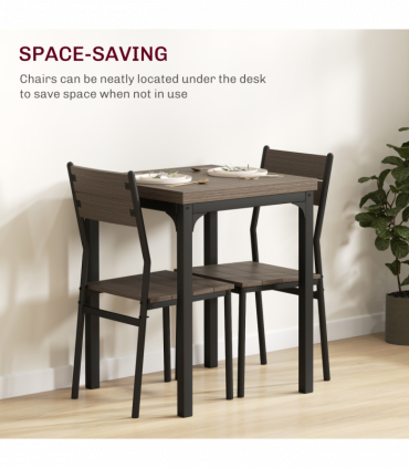 HOMCOM 3 Pcs Compact Dining Table 2 Chairs Set Grey Wood Grain