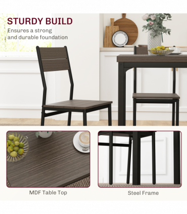 HOMCOM 3 Pcs Compact Dining Table 2 Chairs Set Grey Wood Grain