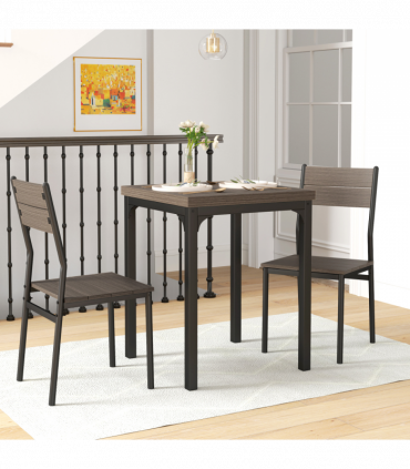 HOMCOM 3 Pcs Compact Dining Table 2 Chairs Set Grey Wood Grain