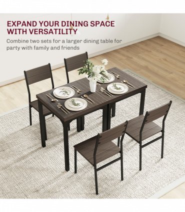 HOMCOM 3 Pcs Compact Dining Table 2 Chairs Set Grey Wood Grain