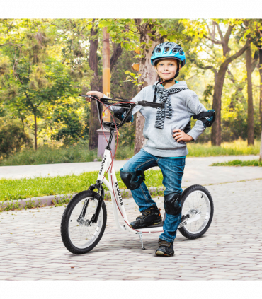 HOMCOM 90-96cm Kids Kick Scooter Adjustable Handlebar Inflatable Wheels White