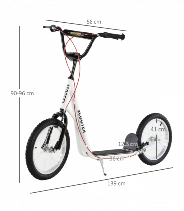HOMCOM 90-96cm Kids Kick Scooter Adjustable Handlebar Inflatable Wheels White