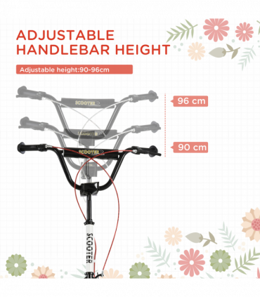 HOMCOM 90-96cm Kids Kick Scooter Adjustable Handlebar Inflatable Wheels White