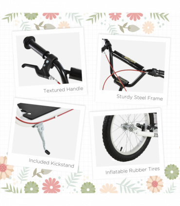 HOMCOM 90-96cm Kids Kick Scooter Adjustable Handlebar Inflatable Wheels White