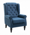 HOMCOM Accent Armchair Home Furniture Retro Tufted Club Wood Fabric Blue