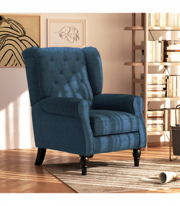 HOMCOM Accent Armchair Home Furniture Retro Tufted Club Wood Fabric Blue