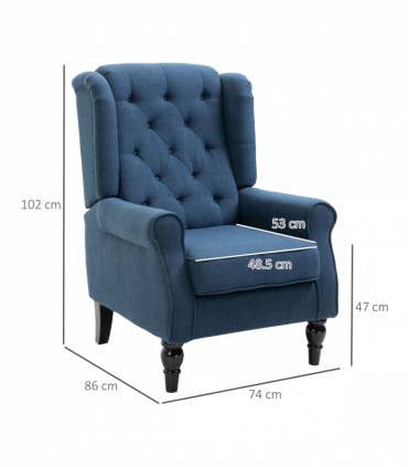 HOMCOM Accent Armchair Home Furniture Retro Tufted Club Wood Fabric Blue