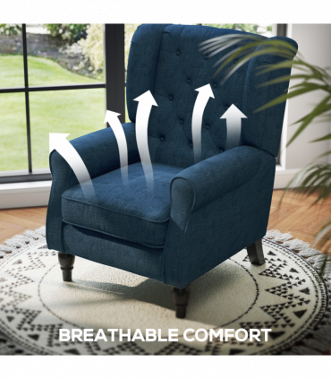 HOMCOM Accent Armchair Home Furniture Retro Tufted Club Wood Fabric Blue