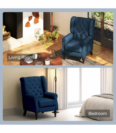HOMCOM Accent Armchair Home Furniture Retro Tufted Club Wood Fabric Blue