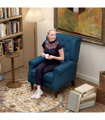 HOMCOM Accent Armchair Home Furniture Retro Tufted Club Wood Fabric Blue