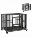 PawHut 43" Foldable Heavy Duty Dog Crate with Locks, Removable Tray, Wheels
