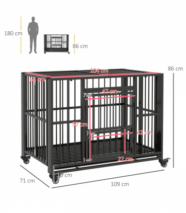 PawHut 43" Foldable Heavy Duty Dog Crate with Locks, Removable Tray, Wheels
