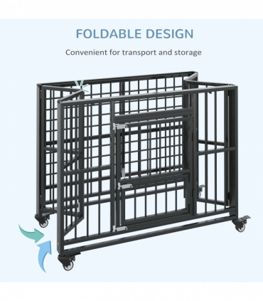 PawHut 43" Foldable Heavy Duty Dog Crate with Locks, Removable Tray, Wheels
