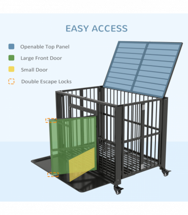 PawHut 43" Foldable Heavy Duty Dog Crate with Locks, Removable Tray, Wheels